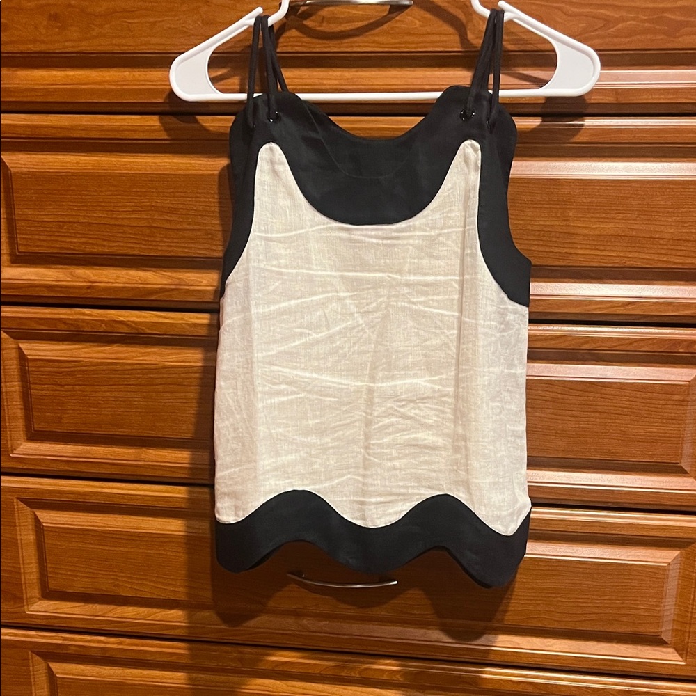 STAUD Black and Cream Camisole Top